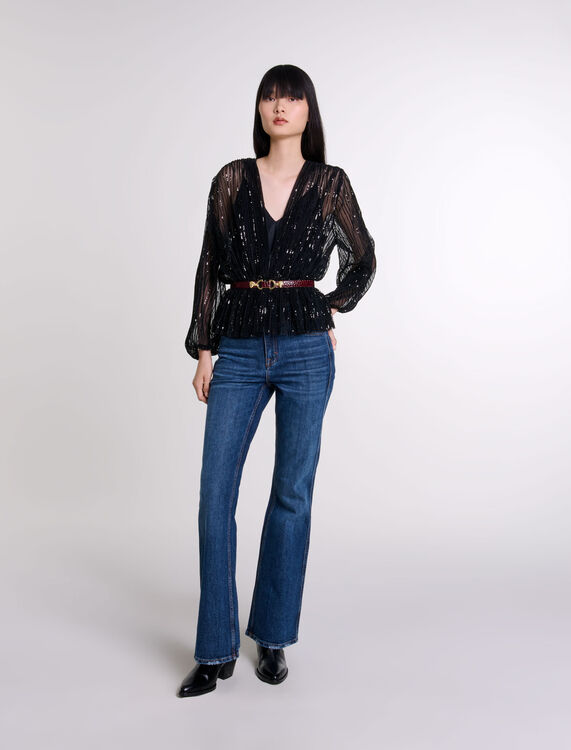Belted sequin shirt : Tops & T-shirts color Black