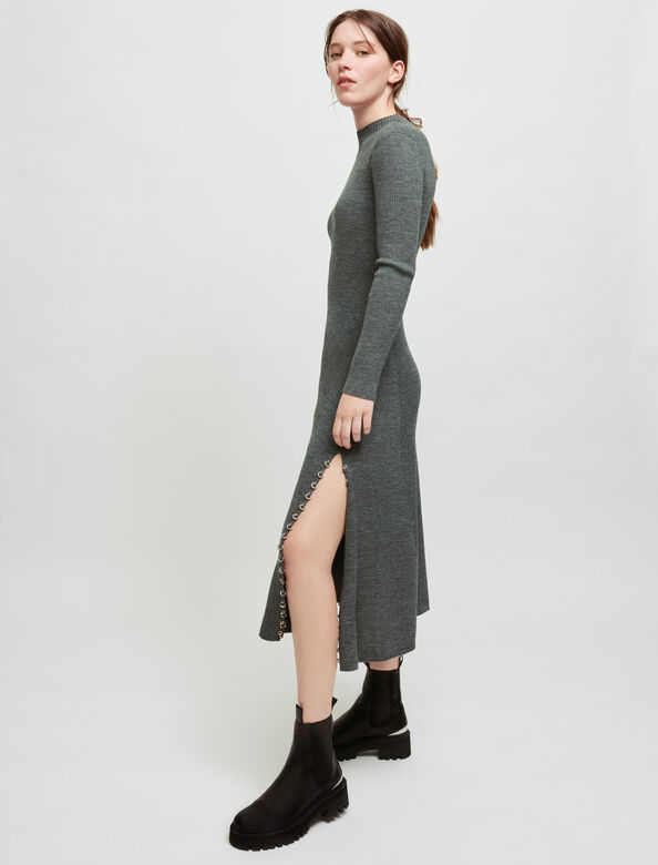Knitted slit dress with piercings : Dresses color 
