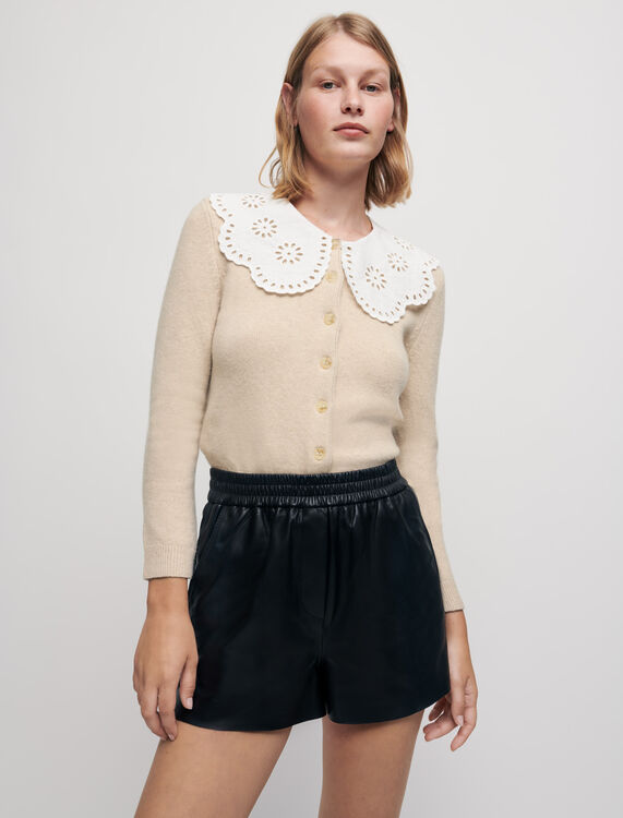 Short cardigan with poplin collar - Cardigans & Sweaters - MAJE