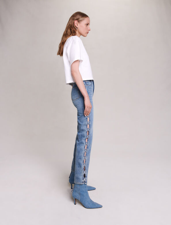 Rhinestone butterfly cropped tee : T-Shirts color White