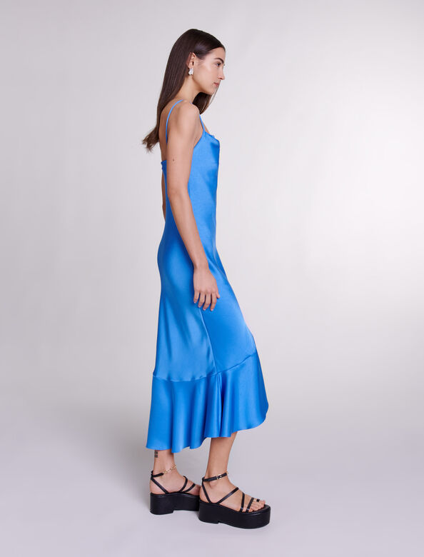 Asymmetric satin-effect maxi dress : Dresses color Blue