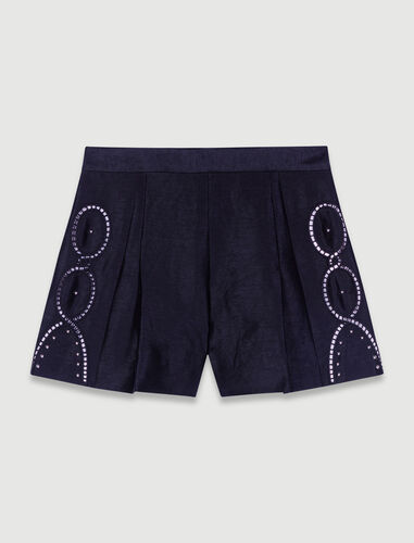 Openwork linen shorts with rivets : Skirts & Shorts color Black