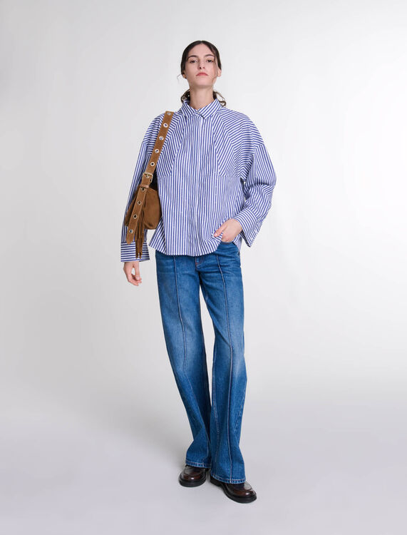 Rhinestone striped shirt : View All color Blue white stripes