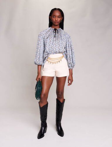 Loose-fitting satin-look blouse : Tops color Écru/Blue lily of the valley