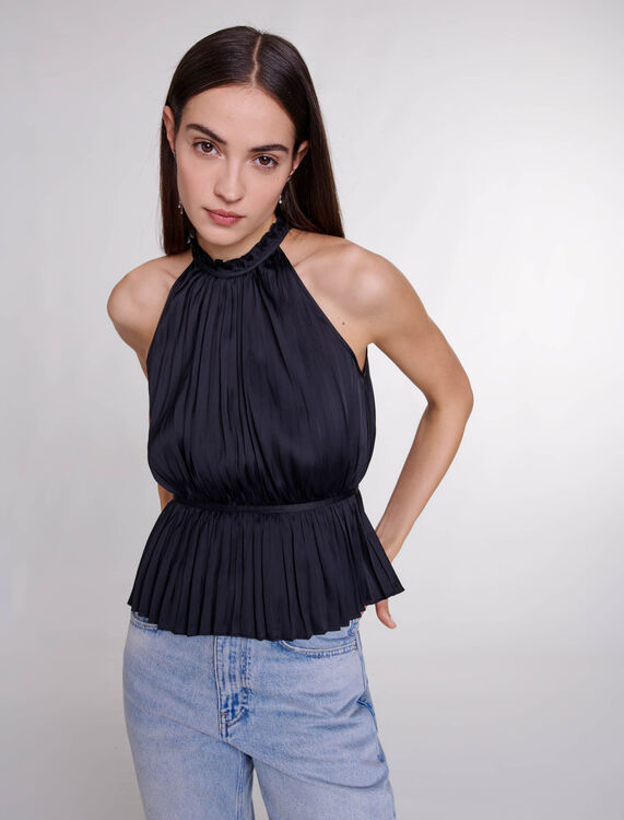 Pleated satin top -  - MAJE