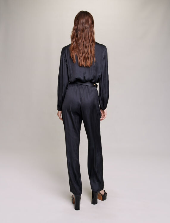 Long black cinched jumpsuit - Jumpshort & Jumpsuits - MAJE