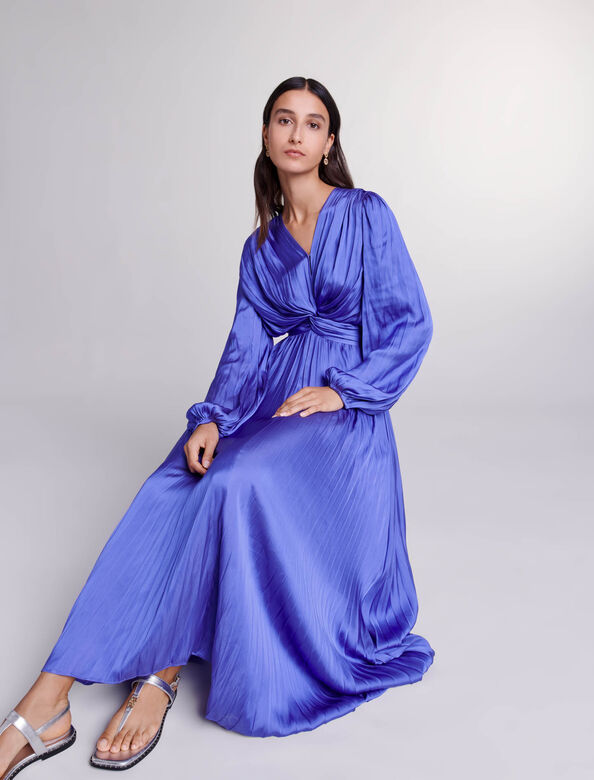Satin-effect draped maxi dress : Dresses color Purple