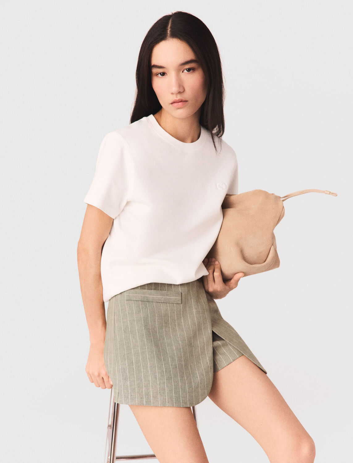 Layered linen blend shorts : Skirts & Shorts color Khaki
