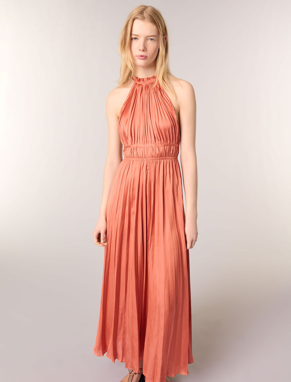 Pleated maxi dress : Dresses color Terracota