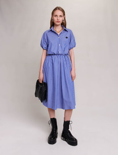 Long striped shirt dress : Dresses color Bleu