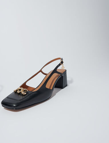 Square-toe leather pumps : Sling-Back & Sandals color Ecru