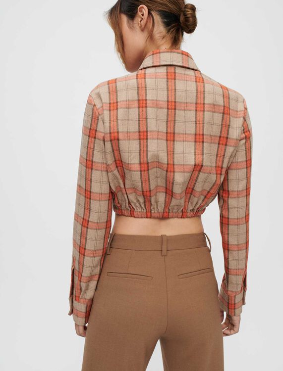 Camel and orange checked cropped shirt - View All - MAJE