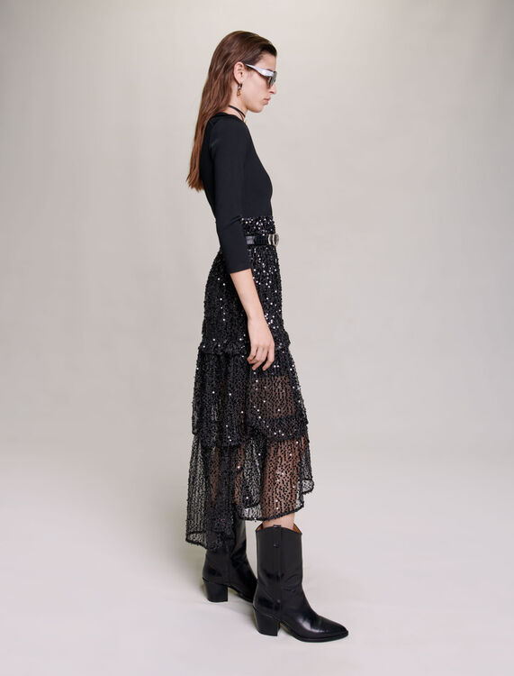Sequin and mesh maxi dress - Dresses - MAJE