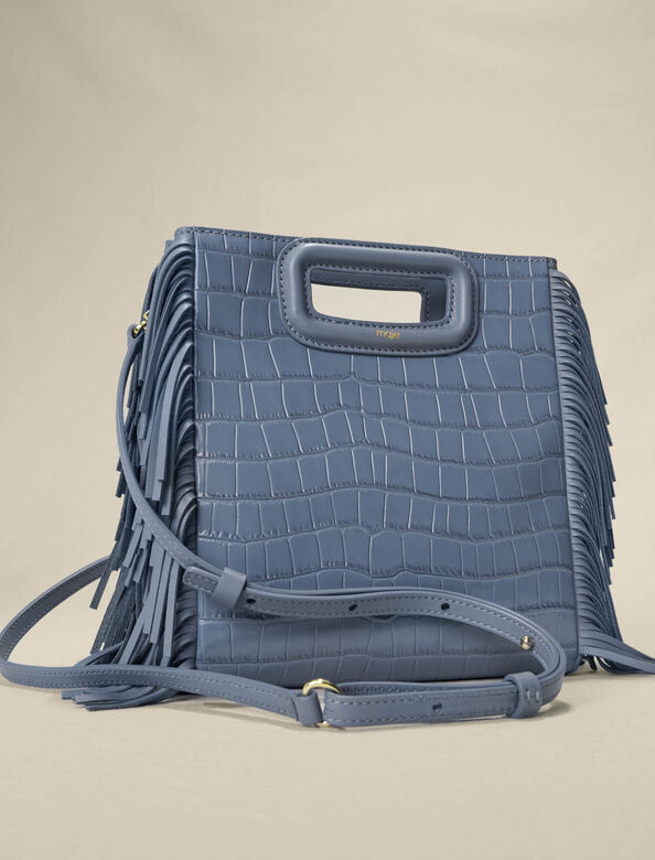 M bag in crocodile-effect leather : Bags color Storm grey