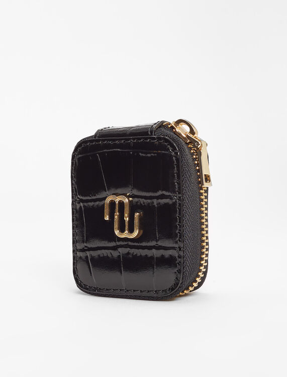 Embossed leather earphone case -  - MAJE