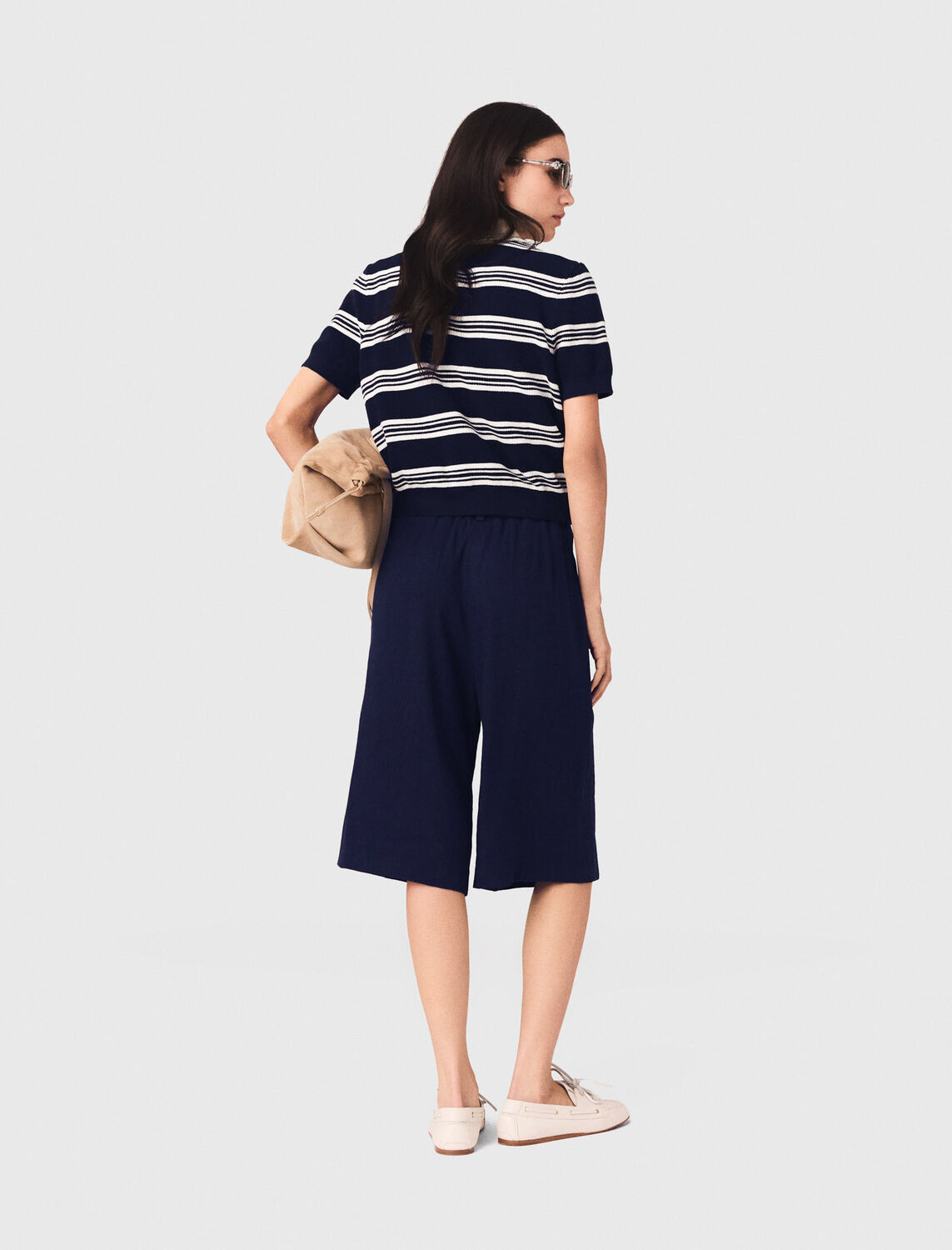 Striped polo with rhinestone collar - Sweaters & Cardigans - MAJE