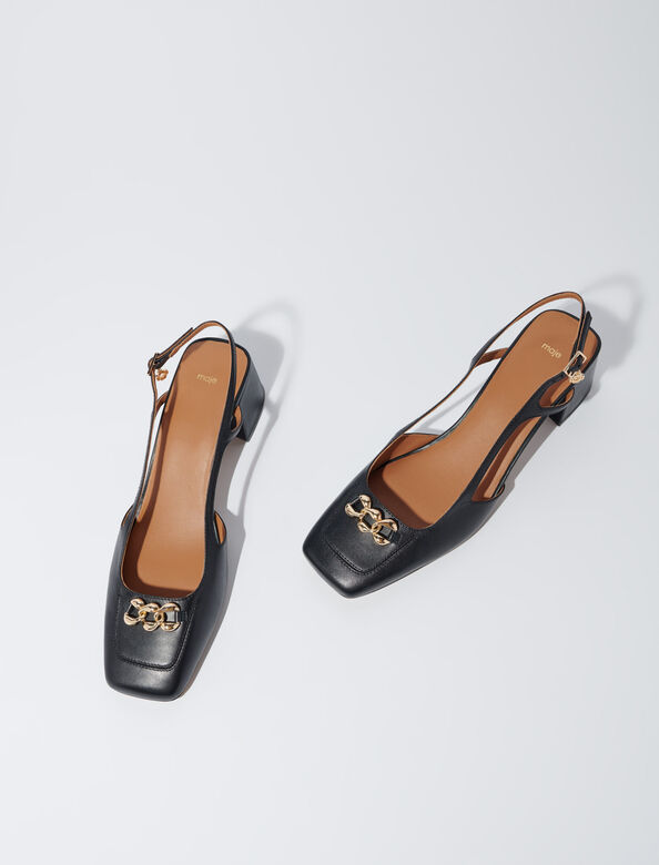 Square-toe leather pumps : Sling-Back & Sandals color Ecru