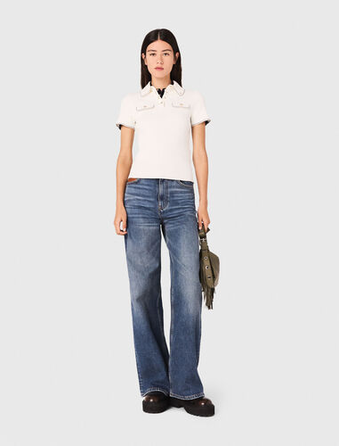 Short-sleeve polo shirt : Sweaters & Cardigans color Ecru
