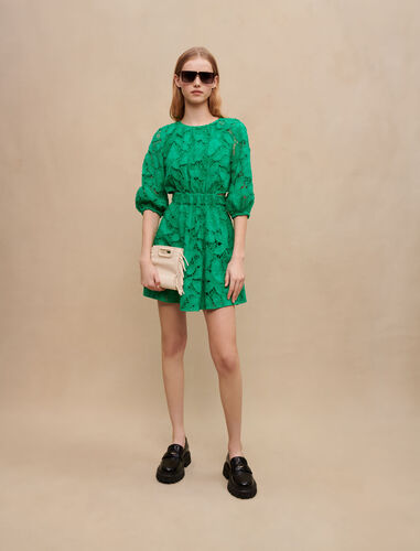 Embroidered cotton mini dress : Dresses color Green