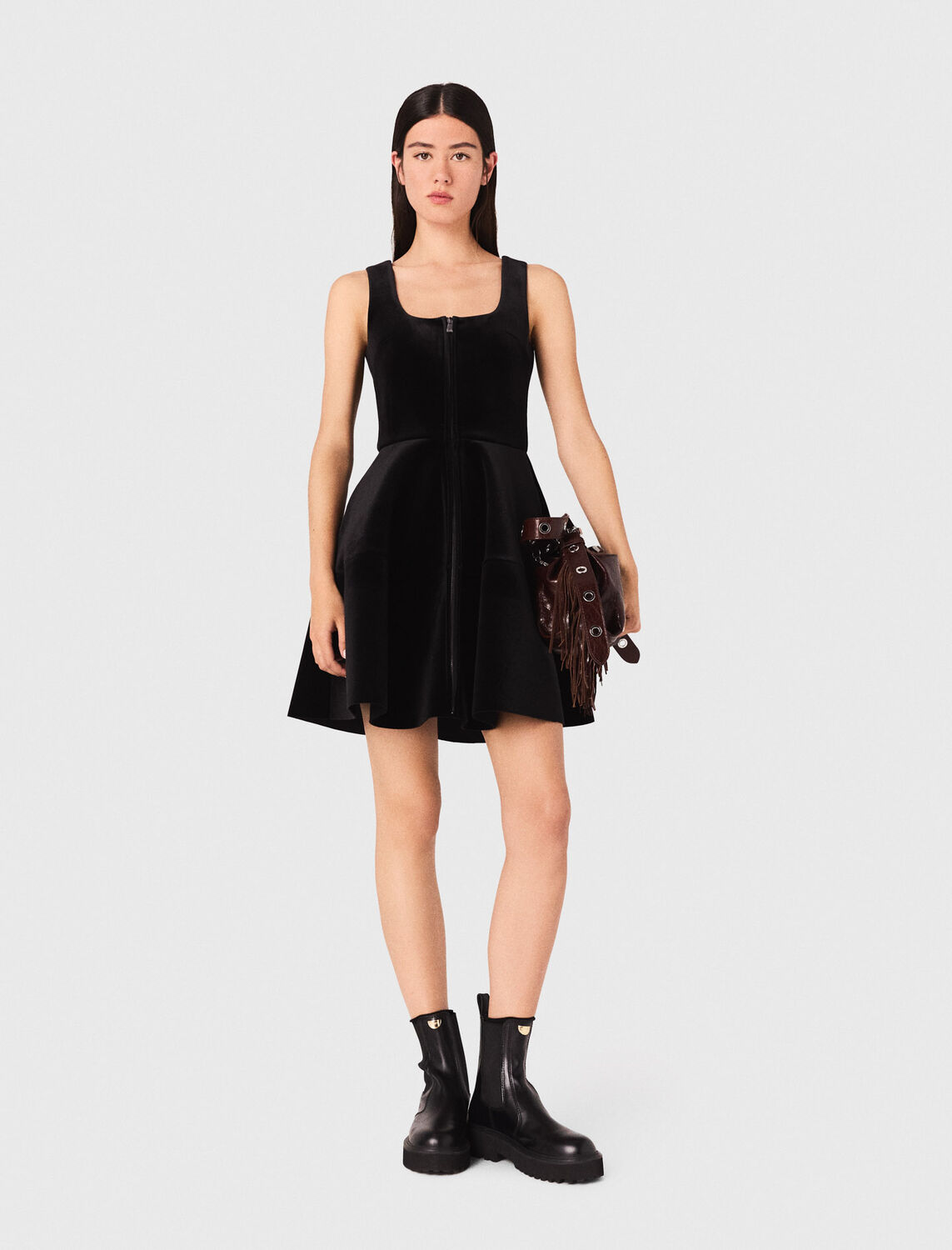 Short velvet skater dress - Dresses - MAJE