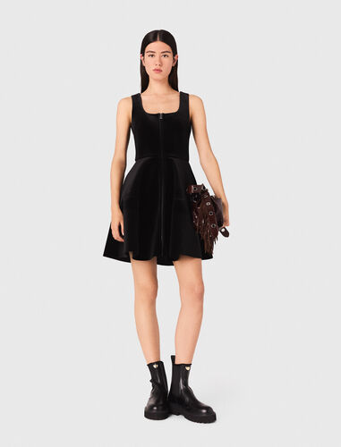 Short velvet skater dress : Dresses color Black