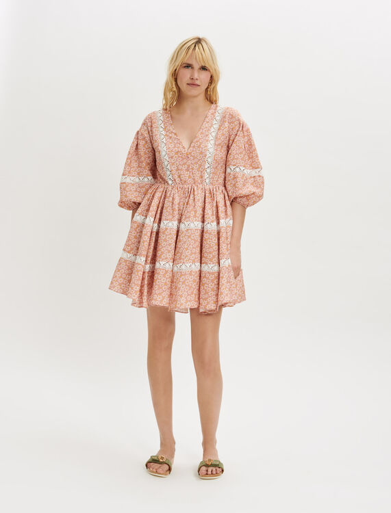 Printed dress with lace trim - Dresses - MAJE