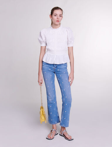 Embroidered jeans : Trousers & Jeans color Blue