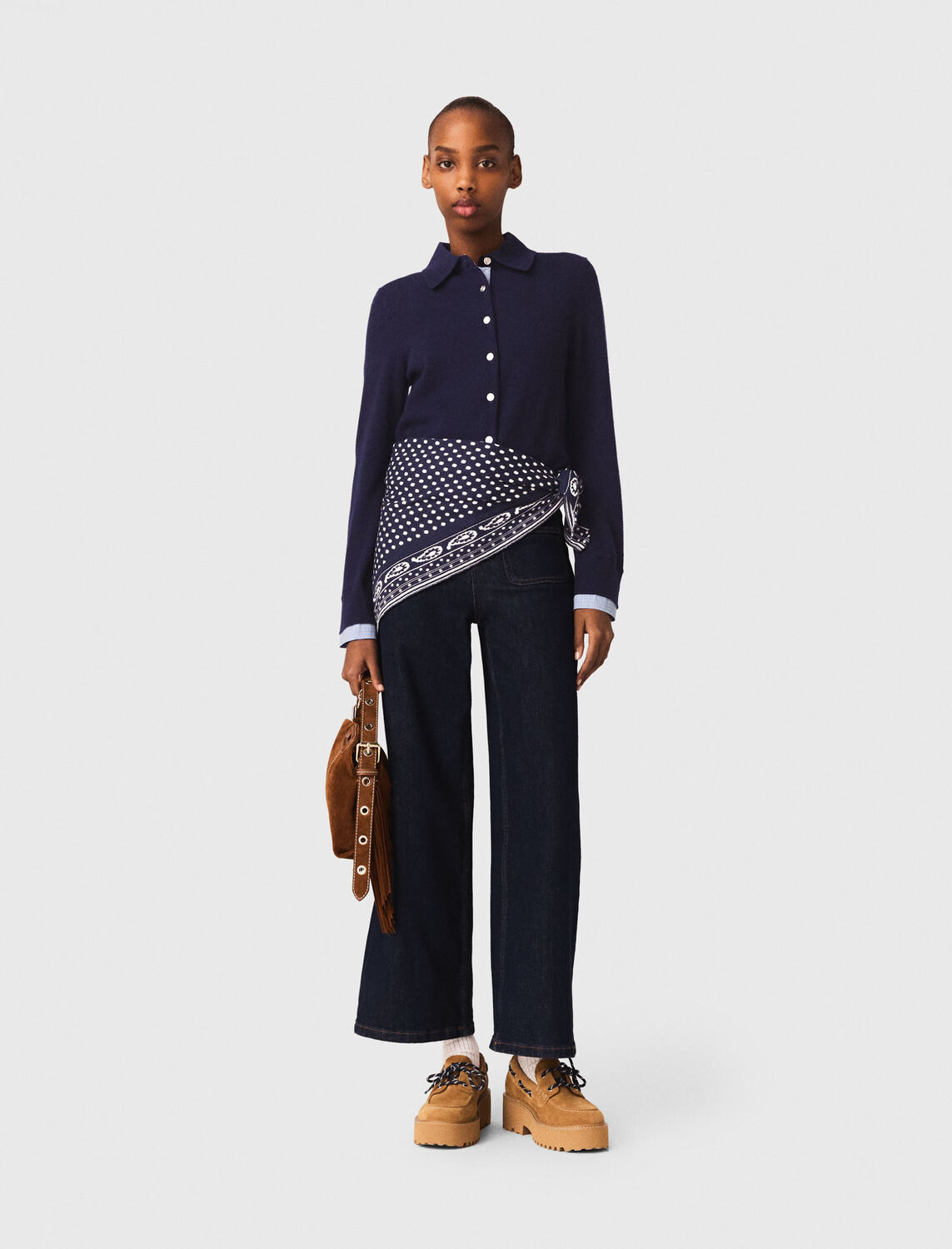 Polo cardigan with removable trims - Sweaters & Cardigans - MAJE