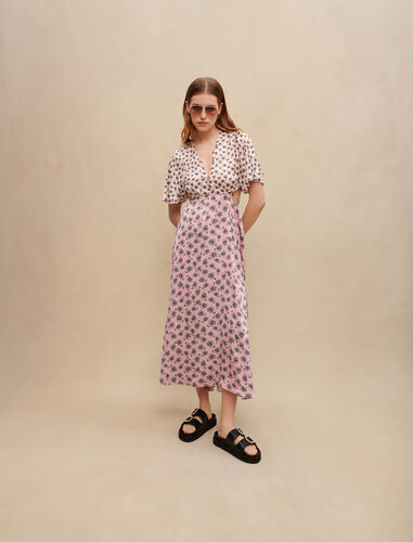 Long palm-tree print dress : Dresses color Mix palm pink