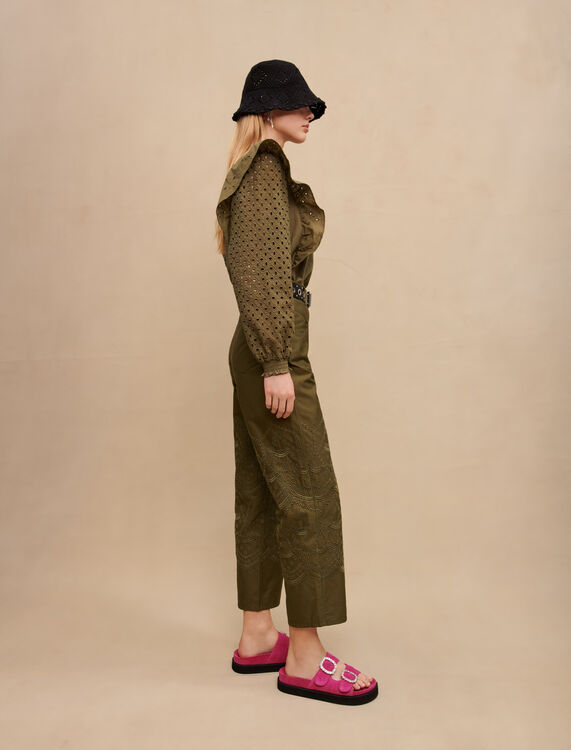 Embroidered cotton trousers - Trousers & Jeans - MAJE