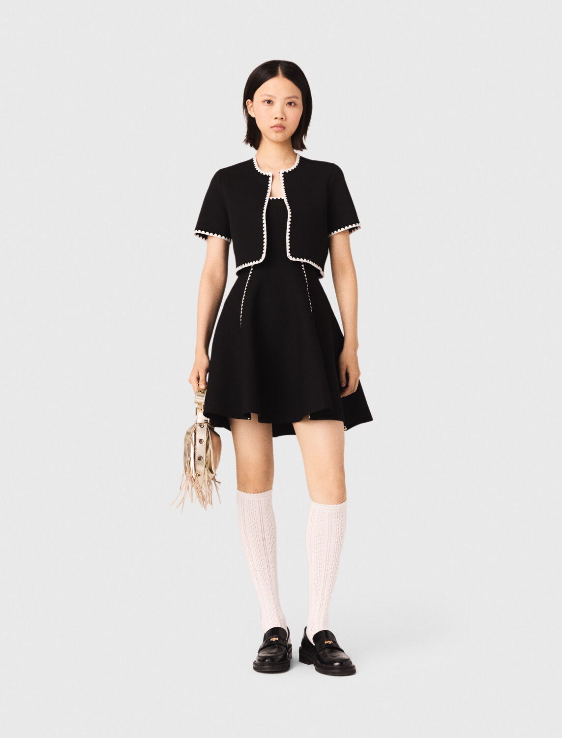 Topstitched cropped cardigan - Sweaters & Cardigans - MAJE