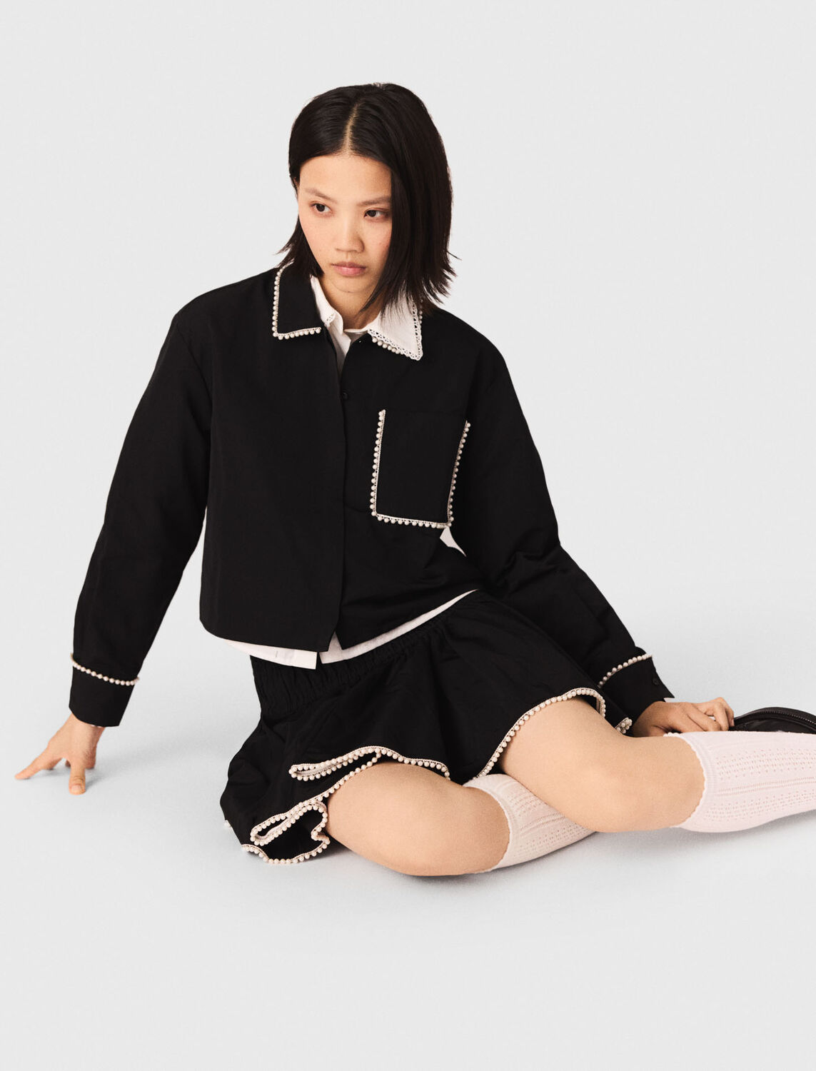 Beaded taffeta skirt : Skirts & Shorts color Black