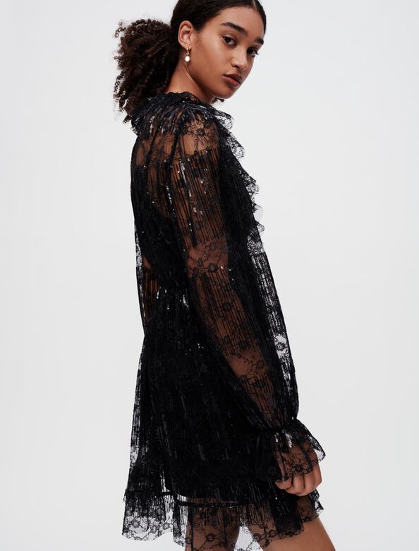 Black pleated lace dress : Dresses color 