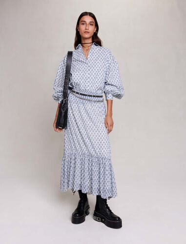 Long asymmetric skirt : Skirts & Shorts color Clover monogram ecru/blue