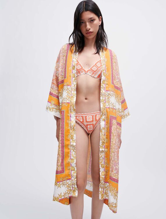 Linen kimono with scarf print - Summer Paradise - MAJE