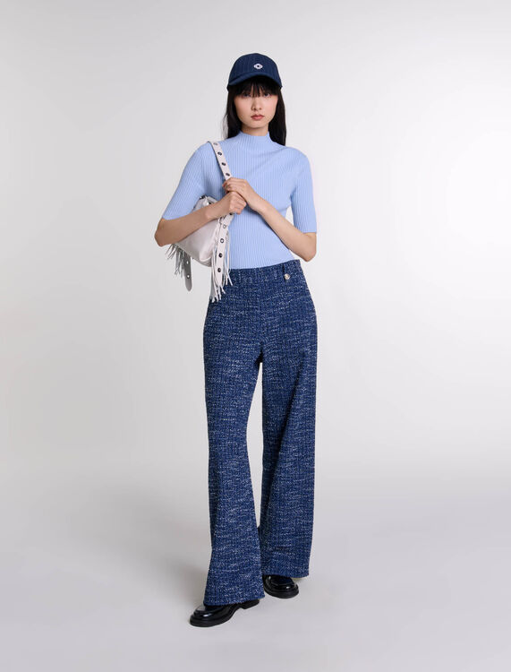 Wide-leg tweed trousers : View All color Blue