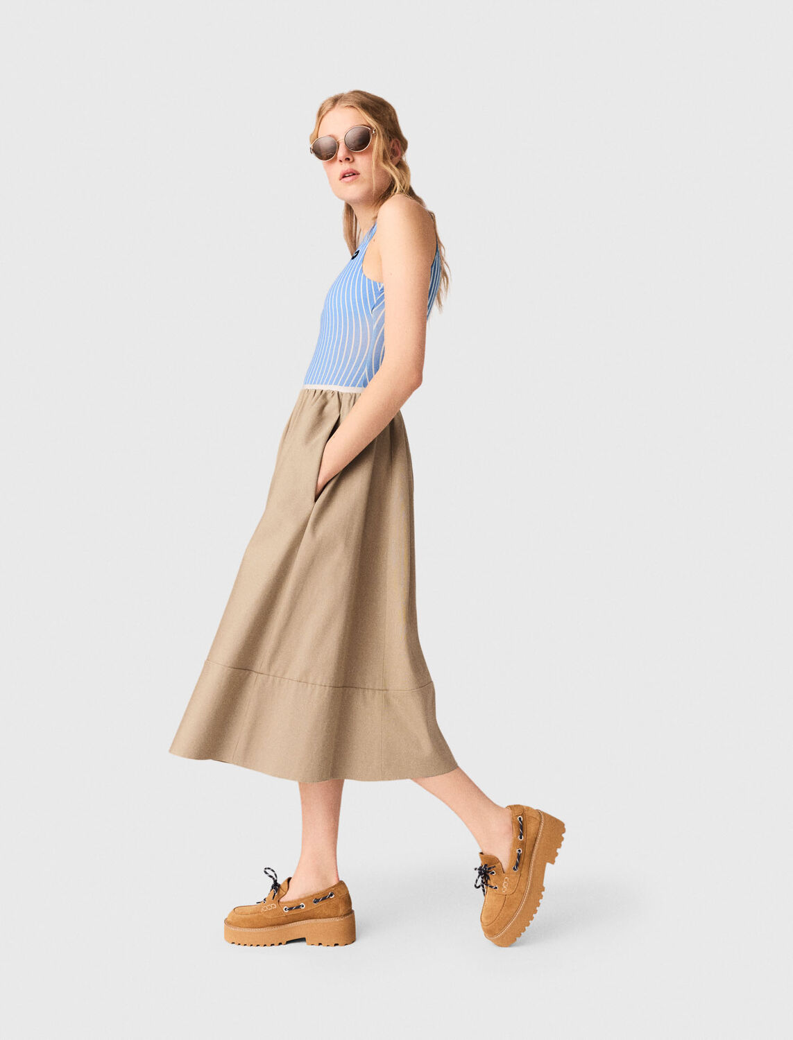 Mid-length cotton skirt : Skirts & Shorts color mastic beige