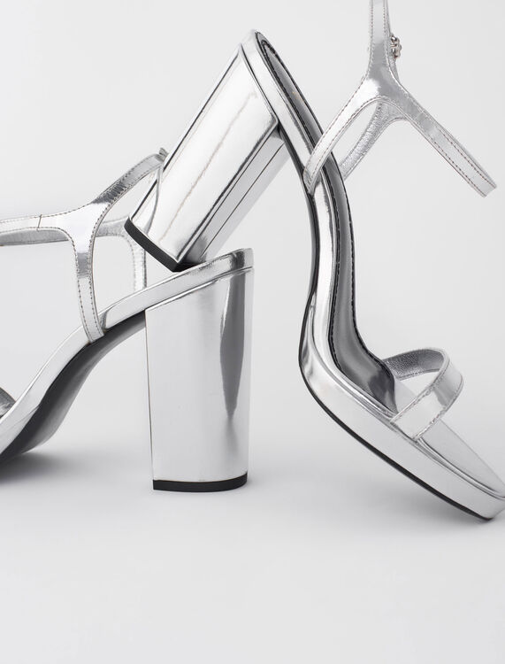 High-heeled sandals in metallic leather - Shoes - MAJE