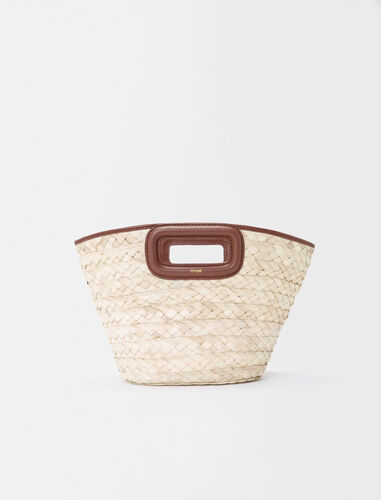 Woven palm and leather mini basket bag : Shoulder bags color Caramel