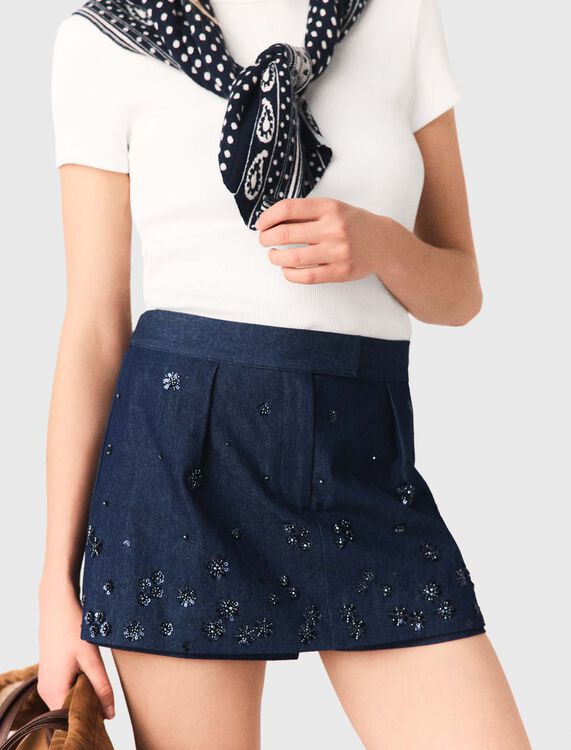 Embroidered layered denim shorts - Skirts & Shorts - MAJE