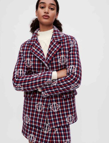 Clover plaid jacquard jacket : Coats & Jackets color Navy/Red