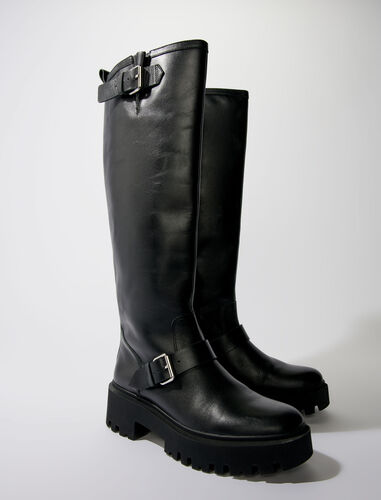 Biker boots in smooth leather : Fall-Winter Collection color Black