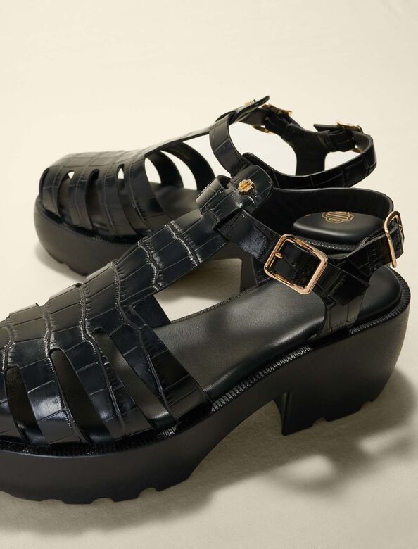 Leather sandals with tread : Sling-Back & Sandals color Black