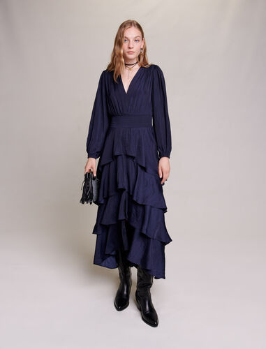 Ruffled maxi dress : Dresses color Navy