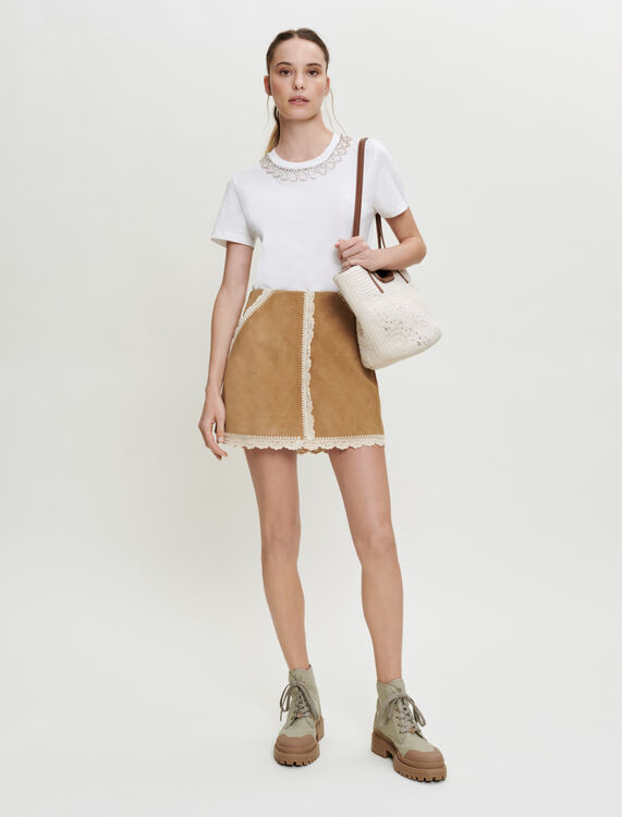 Suede skirt with crochet trim - Skirts & Shorts - MAJE