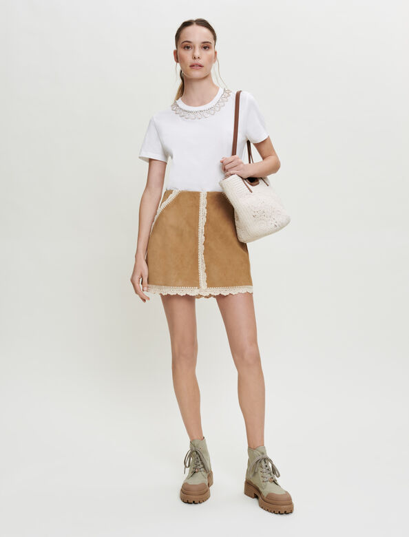 Suede skirt with crochet trim : Skirts & Shorts color 