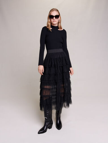 TULLE MIDI SKIRT : Skirts & Shorts color Black