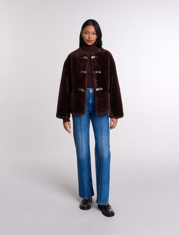 Short faux fur coat : Coats color brown
