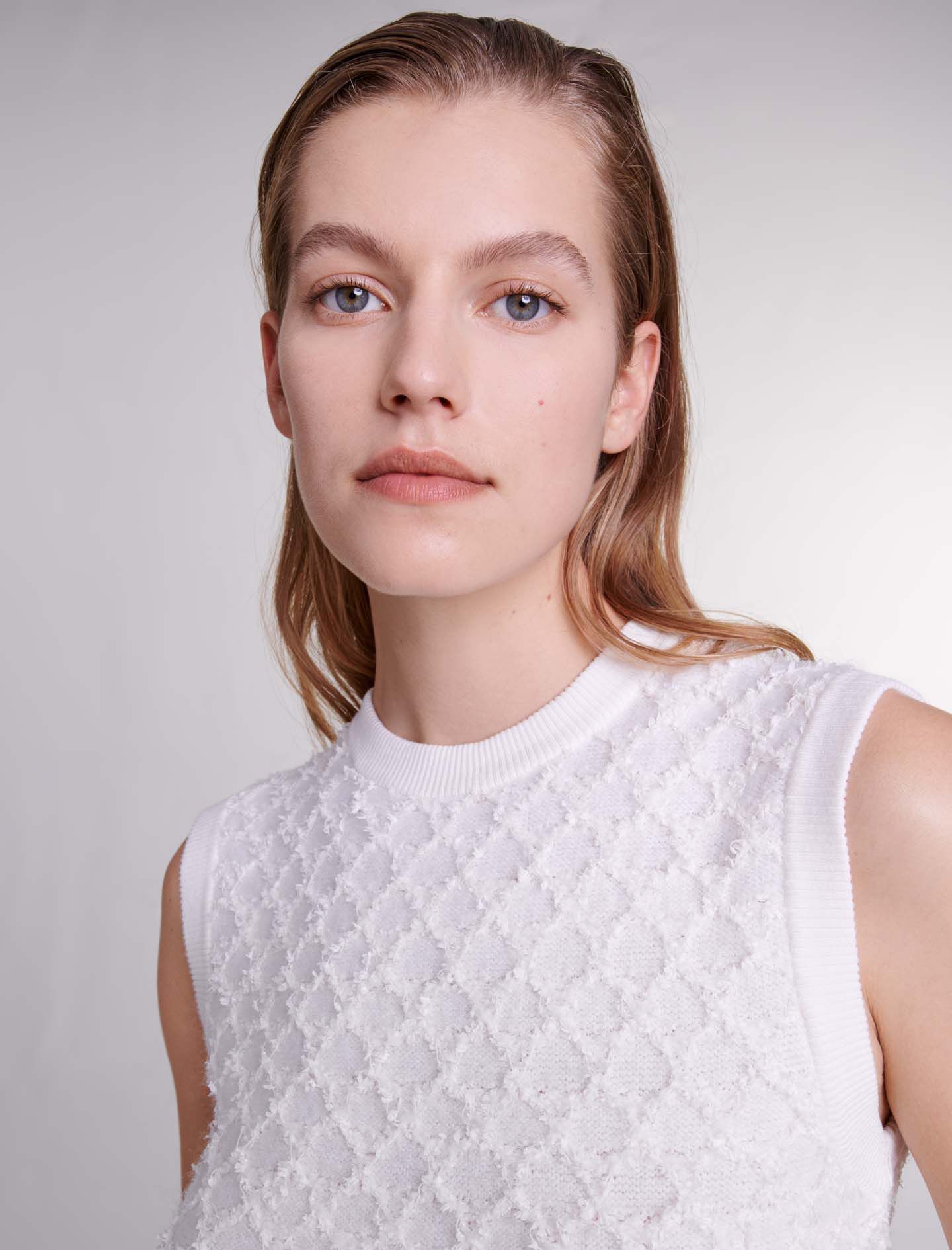 224MIRTALA Sleeveless knit jumper - Pink Valentine - Maje.com 224MIRTALA Sleeveless knit jumper - Pink Valentine - Maje.com