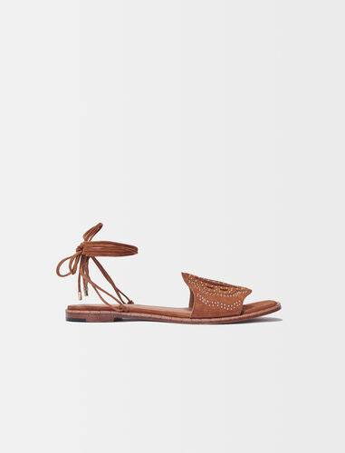 Flat tie sandals with studs : Sling-Back & Sandals color Camel